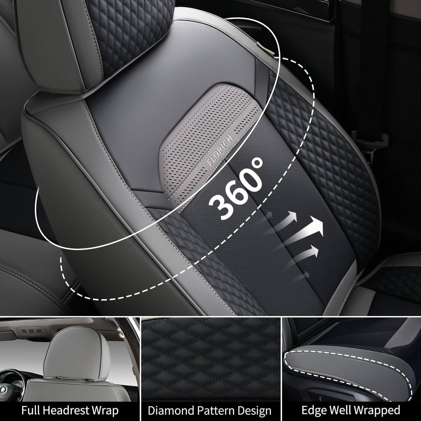 FLORICH Car Seat Covers Full Set, Automotive Seat Covers, Black Car Seat Cover, Waterproof Seat Protectors Universal fit for Car Truck Van SUV - Black