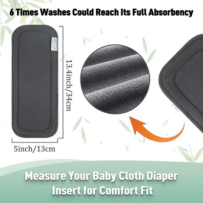 Wegreeco Reusable Soft 5 Layers 12 Pack Charcoal Inserts for Baby Cloth Diaper,High Absorbing Washable Liners
