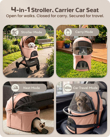Pet Stroller with Detachable Carrier for Small, Medium Dogs & Cats, Lightweight Foldable Design, Travel-Ready, Compact Storage (Cloud Gray)