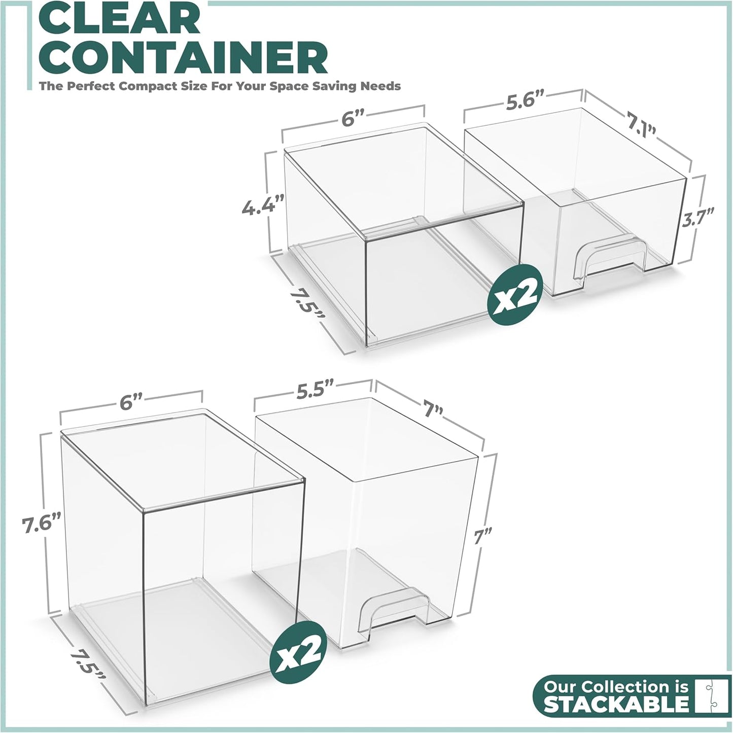 Sorbus Stackable Acrylic Storage Drawers – 2 Small + 2 Tall + 1 Wide – 5 Pack Clear Plastic Organizer Bins for Baby Bottles, Makeup, Bathroom & Vanity, Pull-Out Drawer Design for Kitchen Cabinets