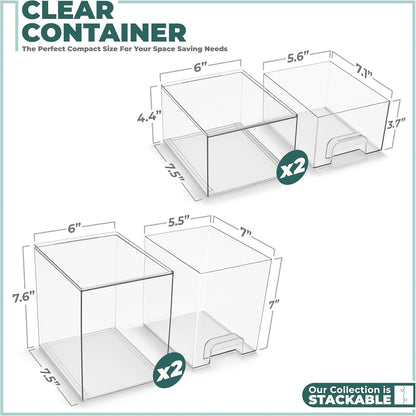 Sorbus Stackable Acrylic Storage Drawers – 2 Small + 2 Tall + 1 Wide – 5 Pack Clear Plastic Organizer Bins for Baby Bottles, Makeup, Bathroom & Vanity, Pull-Out Drawer Design for Kitchen Cabinets