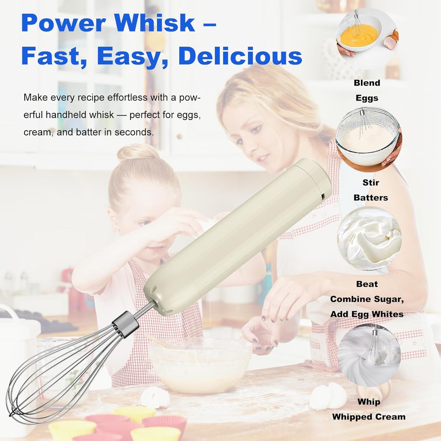 Hand Mixer with Whisk and Forther Wand,Electric Whisk, Milk Frother, Hand Held Mixers,Cordless Hand Mixer, Whisks for Cooking, Mini Mixer,Stirrers Electric,Food Chopper, Baby Food Maker,4-Speed, 10Oz