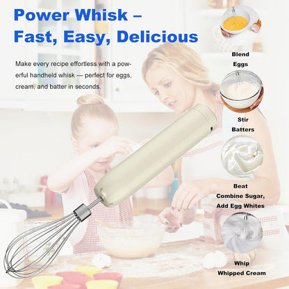 Hand Mixer with Whisk and Forther Wand,Electric Whisk, Milk Frother, Hand Held Mixers,Cordless Hand Mixer, Whisks for Cooking, Mini Mixer,Stirrers Electric,Food Chopper, Baby Food Maker,4-Speed, 10Oz
