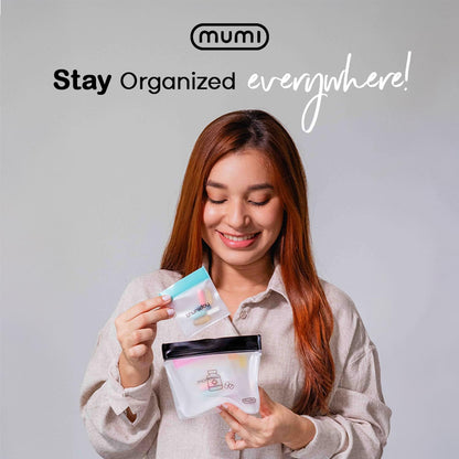 MUMI Single Dose Kit – 7pc (2.36” x 6.14”) Reusable Protein Powder Travel Container Packets with Zip-Up Bag (8” x 5”) & Funnel | Protein Powder Container to Go, Travel Powder Containers & Organizer