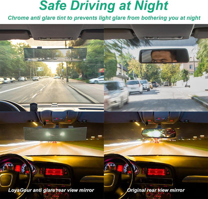 15" Rear View Mirror with Baby Mirror,Car Panoramic Rearview Mirrors Extender,Clip on Large Wide Angle Rear View Mirror for Truck Car and SUV (White)