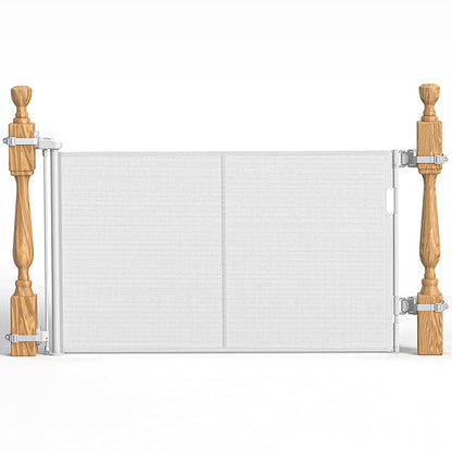 Upgraded Retractable Baby Gates for Stairs & Banister, Mesh Dog Gate Indoor, Extends to 55" Wide 33" Tall, Child Safety Gate for Stairway, Banister & Wall Mount (White)