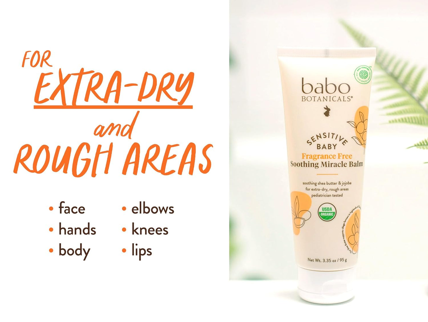 Babo Botanicals Sensitive Baby Fragrance-Free Soothing Miracle Balm - USDA Organic - All-Purpose Salve with Olive Oil & Shea Butter - For extra-dry, rough areas - EWG Verified - For Babies & Kids