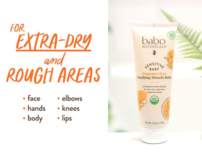 Babo Botanicals Sensitive Baby Fragrance-Free Soothing Miracle Balm - USDA Organic - All-Purpose Salve with Olive Oil & Shea Butter - For extra-dry, rough areas - EWG Verified - For Babies & Kids