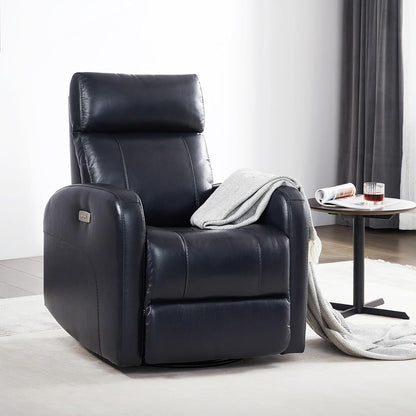 CHITA Genuine Leather Power Recliner Chair for Adults, FSC Certified Electric Nursery Swivel Glider for Living Room, Camel Brown