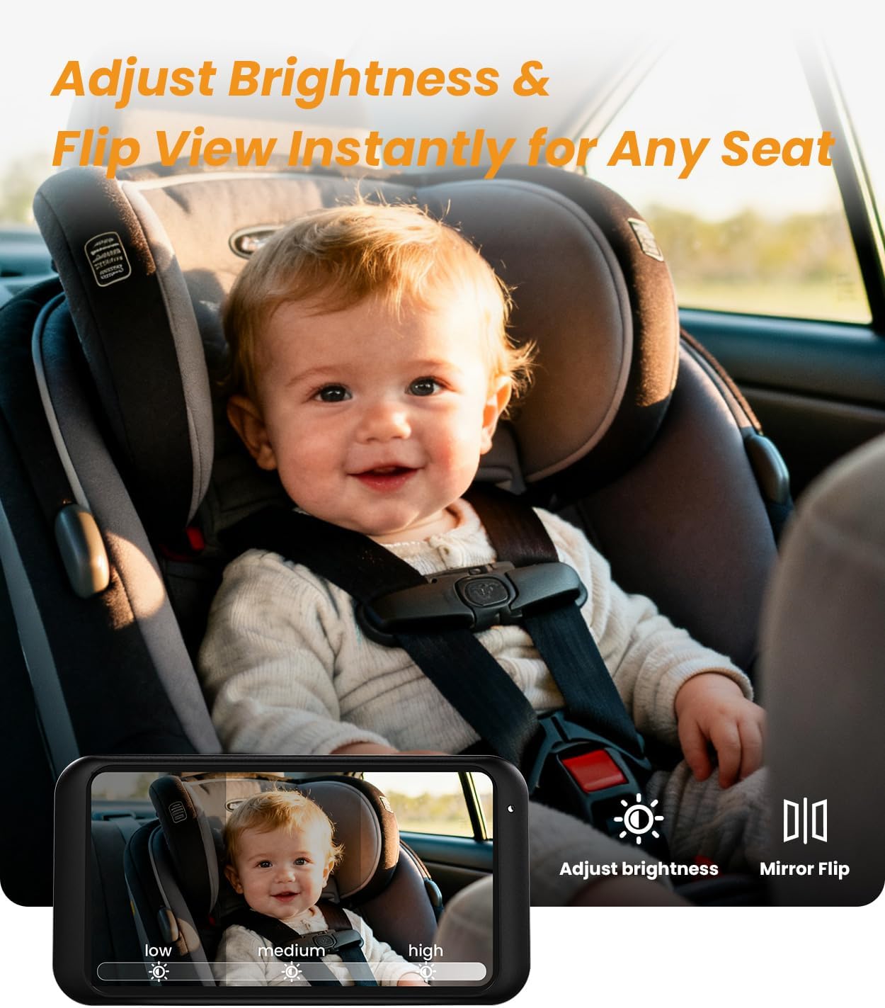 Babyvue Baby Car Camera HD 1080P with Video Recording & Playback, 4.5" Car Baby Monitor with Auto IR Night Vision, USB Plug & Play, Rear Facing Car Seat Camera for Kids/Infants,BV2MAX White