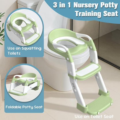 Potty Training Seat, Toddler Potty Training Toilet with Step Stool Ladder for Kids Boys Girls, 3 in 1 Foldable Toilet Seat Potty Chair with Urinals, Splash Guard, Handles, Anti-Slip Pad,Grey