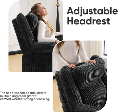 Oversized Power Recliner Chair with Massage and Heat, Swivel Rocker Recliner Chair for Adults with Arm Storage, Nursery Glider Recliner with Adjustable Headrest and Phone Stand, Side Pockets, Beige