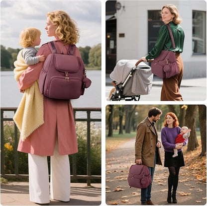 CEI-CEI Neoprene Diaper Bag Backpack Stylish Baby Maternity Bags Travel Tote for Mom with Insulated Pockets, Changing Pad, Stowable Shoulder Strap