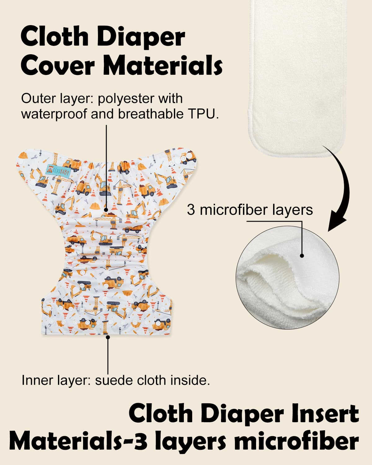 ALVABABY Baby Cloth Diapers 6 Pack with 12 Inserts Cloth Diaper Covers Adjustable Washable Reusable for Baby Girls and Boys