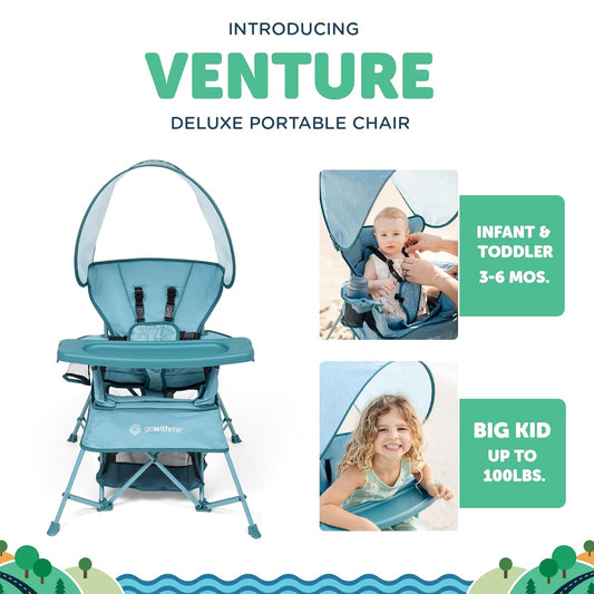 Baby Delight Go with Me Venture Portable Chair | Indoor and Outdoor | Sun Canopy | 3 Child Growth Stages | Pink