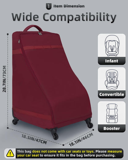Car Seat Bag Backpack with Wheels for Air Travel Extra Large Padded Carseat Cover Carrier for Airplane Gate Check Bag