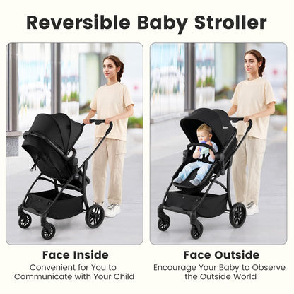 INFANS 2 in 1 Baby Stroller, Convertible Stroller with Bassinet Reversible Seat Adjustable Backrest Canopy One Hand Fold, Compact Toddler Pushchair for Kids Infants Newborns 0-36 Months