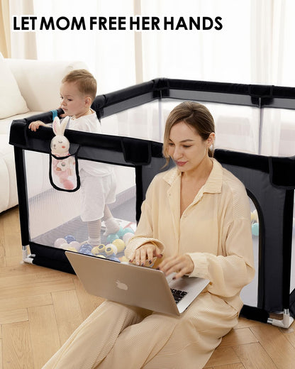 Baby Playpen with Mat, 71" x 59" Extra Large Play Yard for Babies and Toddlers, Baby Fence with Soft Thick Play Mat, Indoor Safety Activity Center for Infants, Easy to Assemble and Clean（Gray）
