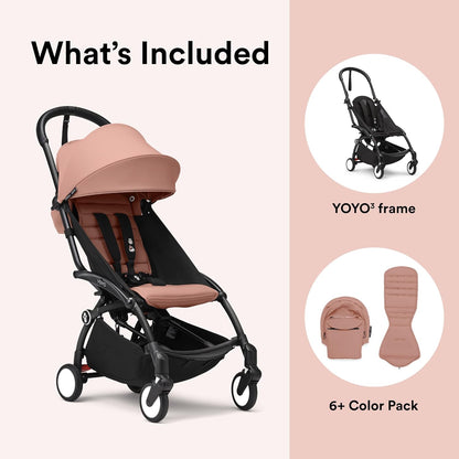 Stokke YOYO3 Stroller from 6 Months - Includes Black Frame, Seat Cushion & Canopy - Folds in & Out in a Flash - Light & Compact - Carry-On Compatible