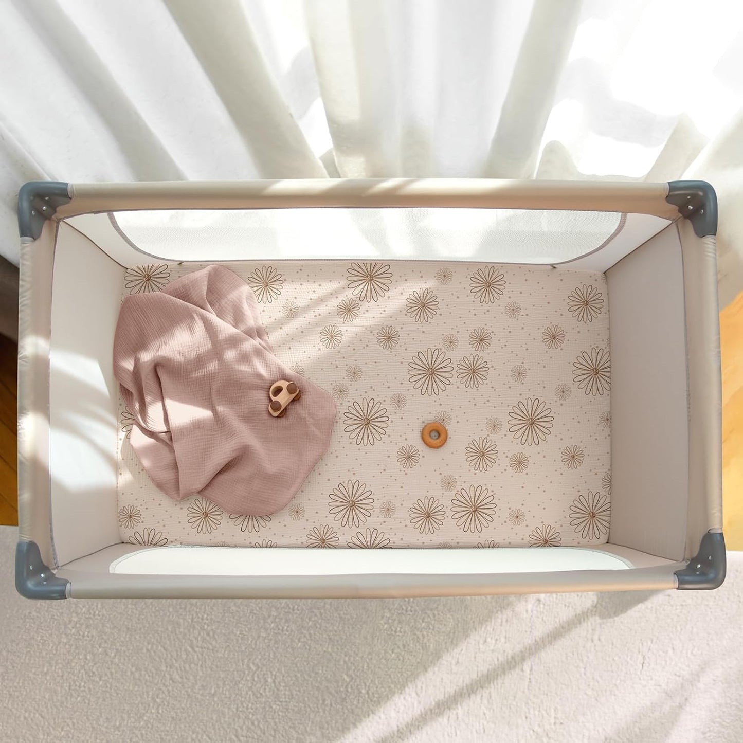 lulumoon Baby Bassinet Sheets Muslin: Cotton Bedside Bassinet Sheets Leaf for Boys - Fitted for Bedside Sleeper Mattress