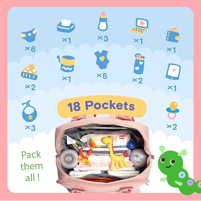 iniuniu Diaper Bag Backpack, 4 in 1 kit Large Unisex Baby Bags for Boys Girls, Waterproof Travel Back Pack with Pouch