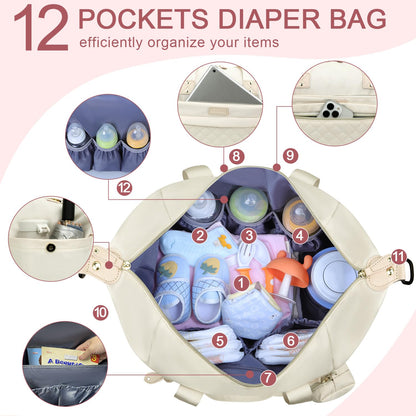 Pritent Diaper Bag Tote - Diaper Baby Bags with Pacifier Case, Shoulder Straps, Stroller Clips, Waterproof Large Mommy Maternity Travel Baby Bag for Mom and Dad, Green, Medium