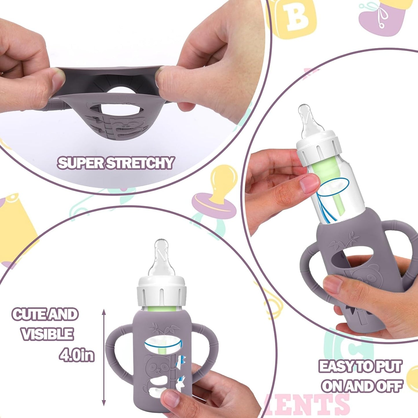 BUSOHA 3 Pack Silicone Sleeves for Dr Brown Glass Baby Bottles - Drop Protection Baby Bottle Sleeves,Compatible with Dr. Brown's Newborn Glass Bottles,with Silicone Handles,8 oz