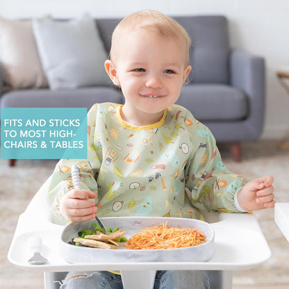 Bumkins Toddler and Baby Suction Plate, Divided Grip Dish for Babies and Kids, Baby Led Weaning, Feeding Supplies, Sticks to Tables and Highchairs, Platinum Silicone, for Chidren 6 Months, Gray