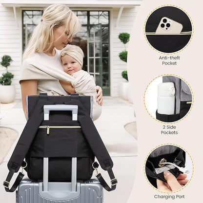 LOVEVOOK Diaper Bag Backpack,Diaper Bag Tote with Insulated Pockets,Baby Bag for Girl Boy with Changing Pad,Large Baby Diaper Bag with Pacifier Case,Anti-Theft Travel Backpack for Women,Black-Gray