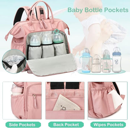 LORADI Large Diaper Bag Tote, 14 Pockets Stylish Baby Bag with Stroller Clips and 3 Insulated Pockets, Baby Shower Essentials