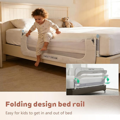 Bed Rail for Toddlers, 32in Folding Toddler Bed Rail Guard with Reinforced Anchor System & Sturdy Metal Frame, Portable Bed Railing for Baby Fits Crib,Twin, Queen & King Bed, Breathable Mesh