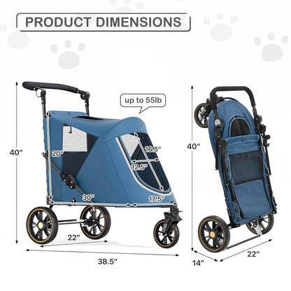 MoNiBloom Large Pet Stroller with Anti-Slip Ramp, Heavy Duty Dog Stroller Up to 99lb, Safe & Gentle Mobility Aid, All-Terrain Wheels, Idea for Injured, Disabled, & Senior Dog