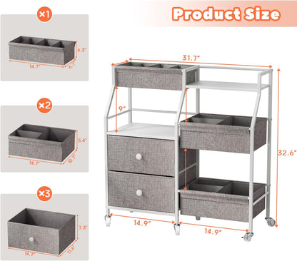 DTK Baby Diaper Caddy Organizer, 3 Tier Rolling Diaper Cart with Dividers and Drawers, Mobile Utility Baby Storage Cart with Wheels, Baby Newborn Essentials for Nursery, Bedroom, Charging Table，Crib