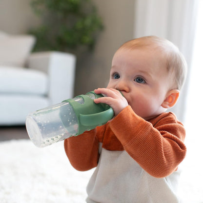 Dr. Brown's Milestones Narrow Sippy Spout Bottle with 100% Silicone, Easy-Grip Handles and Soft Sippy Spout, 8oz/250mL, Light Pink and Ecru, 2-Pack, 6m+