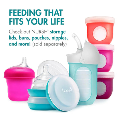 Boon Nursh Reusable Silicone Pouch Baby Bottles - Slow Flow Nipple - Silicone Baby Bottle Pouch and Nipple - Baby Feeding Essentials - Speckle - 0-3 Months - 3 Count - 4 Ounce