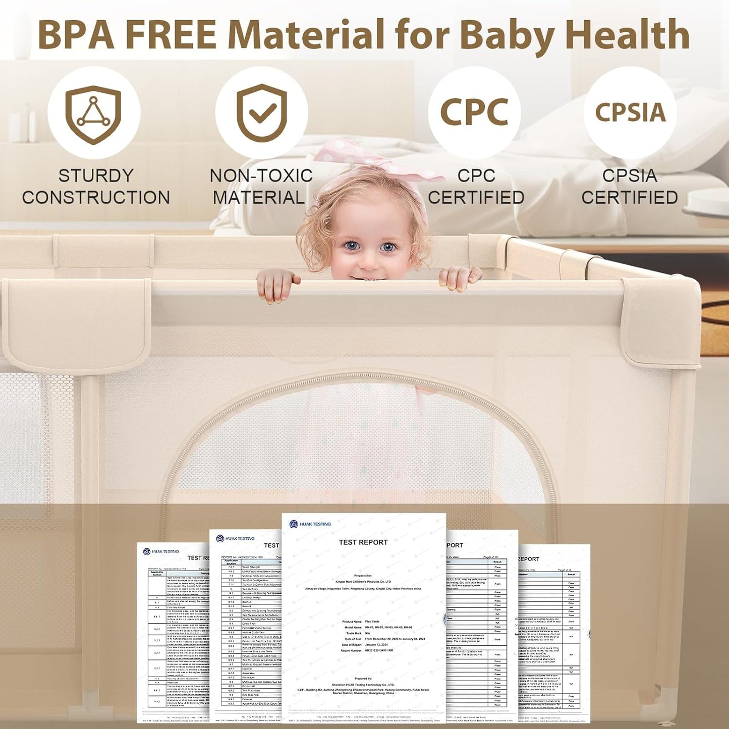 Baby Playpen with Mat 79x71inch - Extra Large Play Pen for Babies and Toddlers Indoor & Outdoor Baby Playard with Soft Breathable Mesh Cover - Sturdy Foam Infant Gate Playpen(Apricot)