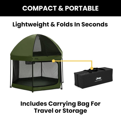 Jeep Hexagon Pop Up Play Yard with Removable Canopy | Ideal for Indoor and Outdoor Use, Olive Green