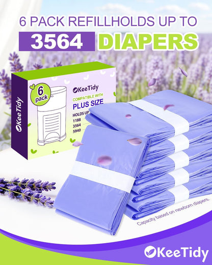 Diaper Pail Refill Bags Compatible with DEKOR PLUS Diaper Pails, 20% Extra Length Diaper Bags Disposable with Lavender Flavor, Holds up to 5940 Diapers, 10 Pack