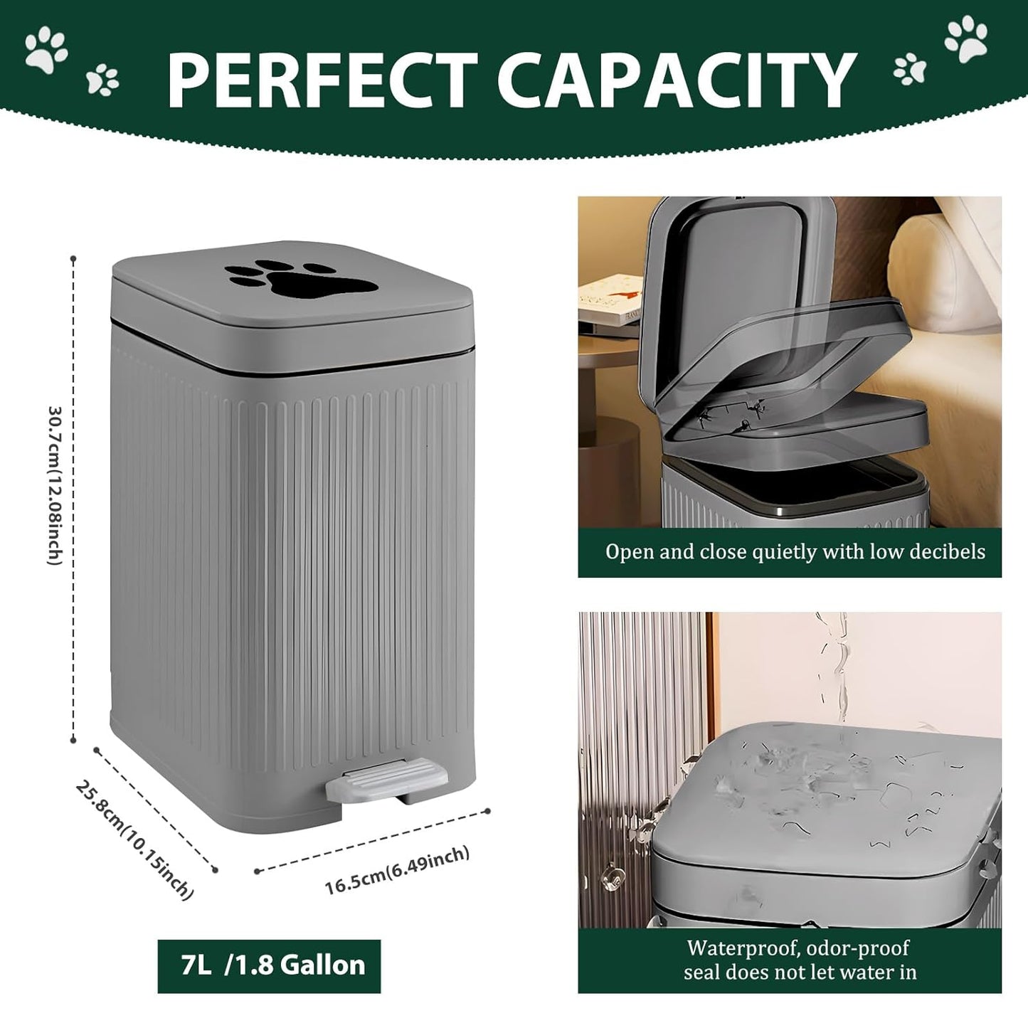 Dog Poop Trash Can Outside, 5L/1.3 Gal Pet Poop Bucket with Lid, Foot Pedal, Dog Waste Container with 40 Bags, Lid Soft Close for Pet, White