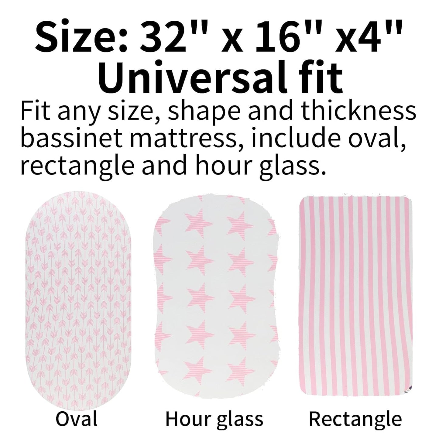 Onacosht Stretchy Bassinet Sheets 33" x 19" Compatible with Mika Micky, KoolaBaby (3 in 1), BabyBond, HARPPA and RICUTON Bedside Bassinet, 3 Pack for Baby Boy and Girl, Pink Floral