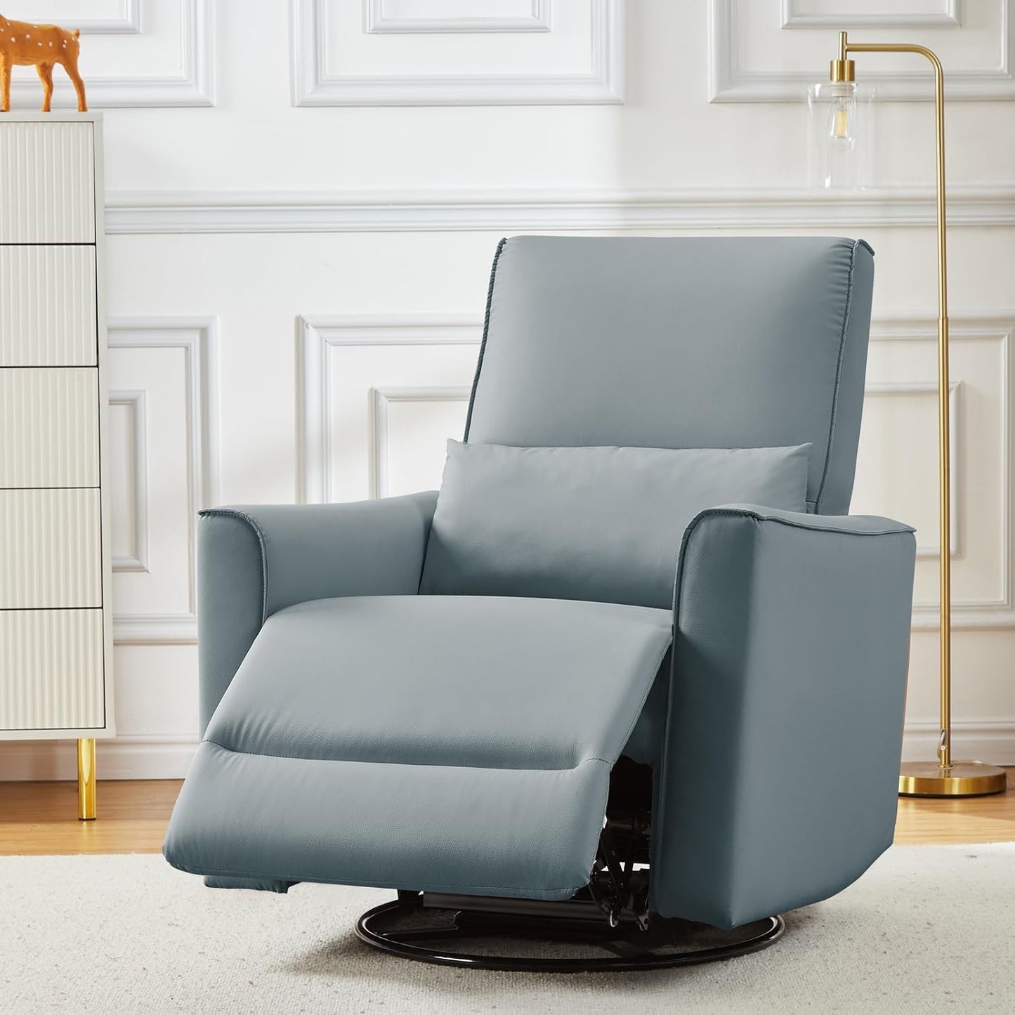GarveeHome Recliner Chair, 360° Swivel Rocker Glider Nursery Chair with Padded Armrest and Deep Seat, PU Leather Upholstered Reclining Sofa Chair for Living Room, Bedroom and Nursery (Brown)