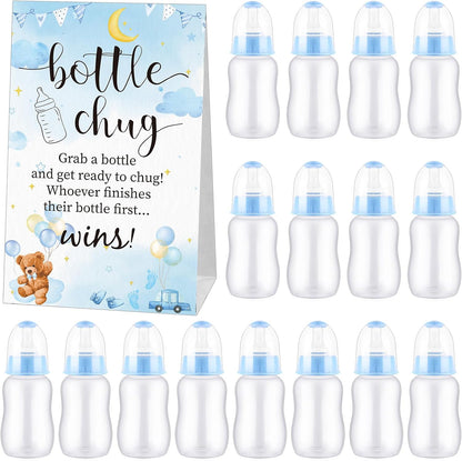 TrelaCo Bottle Chug Baby Shower Game 20 Pcs Baby Bottles Shower Favor with 1 Greenery Theme Sign for Gender Reveal Party Supplies Gifts(Green)