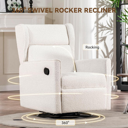 COMHOMA Nursery Rocking Chair Teddy Upholstered Swivel Rocker Recliner Manual Glider Reclining Chair for Living Room Bedroom Offices (Beige,1 PCS)