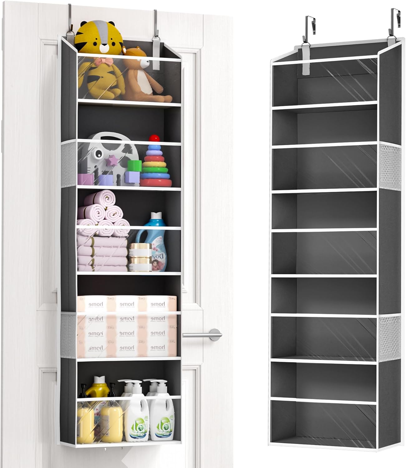 ULG Over The Door Organizer with 6 Large Pockets 12 Side Pockets, 50lbs Weight Capacity Door Hanging Organizer for Bedroom, Bathroom, Pantry, Nursery Storage, Beige
