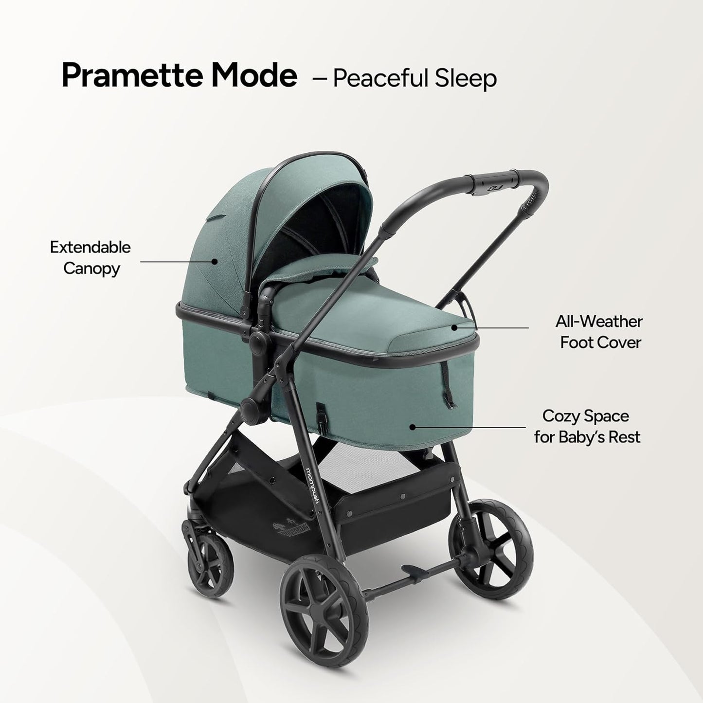 Mompush Baby Stroller, Convertible 2-in-1 with Bassinet Option, Infant Car Seat Compatible, Includes Adapter - Sturdy Full-Size Infant Stroller for Family Adventures