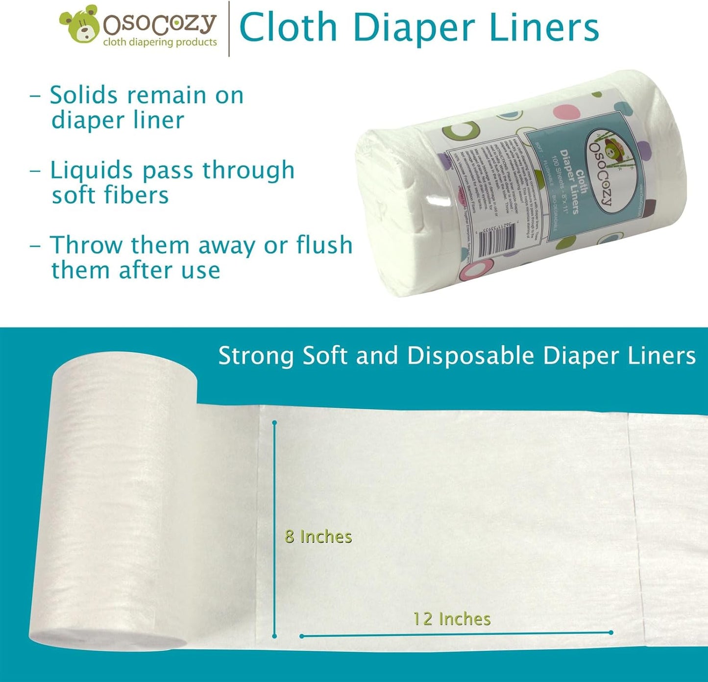OsoCozy Flushable Diaper Liners - Make Cloth Diapering Convenient with Easy, Quick, Cloth Diaper Liners - Super Soft and Gentle on Baby’s Skin