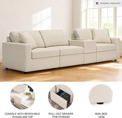 Signature Design by Ashley Modmax Coastal Press-Back Swivel Glider Rocker Recliner with Machine Washable Cover, Hidden Storage Compartments and 2 Bolster Pillows, Beige - Colors B