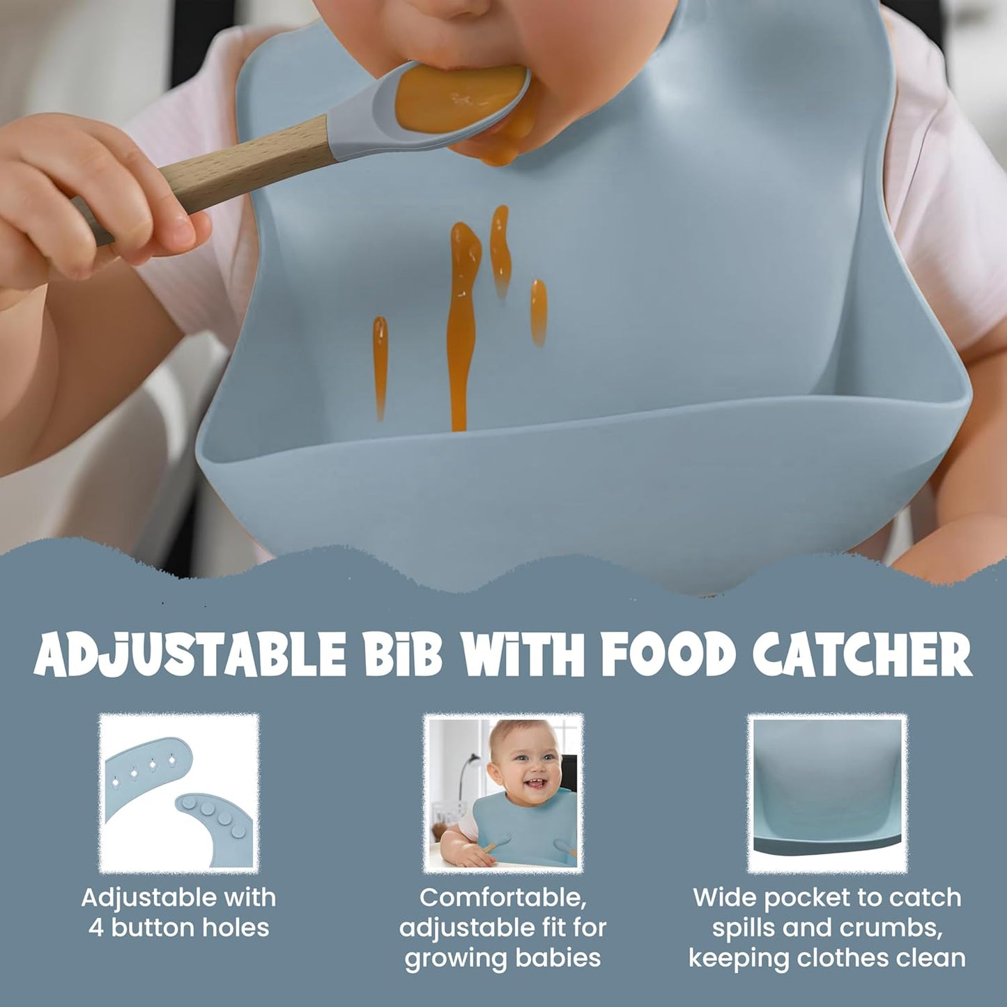 Baby Feeding Essentials, Baby Led Weaning Supplies, Silicone Baby Feeding Set, with Baby Spoon, Fork, Baby Bib, Sippy Cup, Suction Plate, Suction Bowl, Baby Eating Essentials, 6+ Months (Beige)