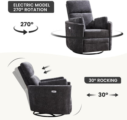 Power Recliner,Nursery Swivel Glider Rocking Chair with USB Port,Upholstered Adult Electric Recliner Rocking Chair with 2 Pillows for Living Room Bedroom (Beige Corduroy, Power-Driven)