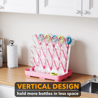 SpaceAid Baby Bottle Drying Rack with 20 Hooks, Space Saving Kitchen Bottles Rack Dryer, Vertical Baby Bottle Holder Organizer for Countertop Storage Accessories (White and Gray)